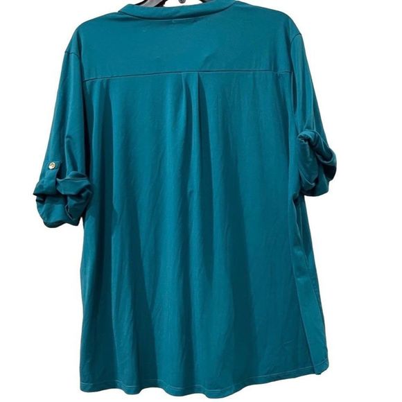 New Cure 2XL Stretchy V-Neck 1/2 Rolled Sleeve Career Blouse - Picture 2 of 10